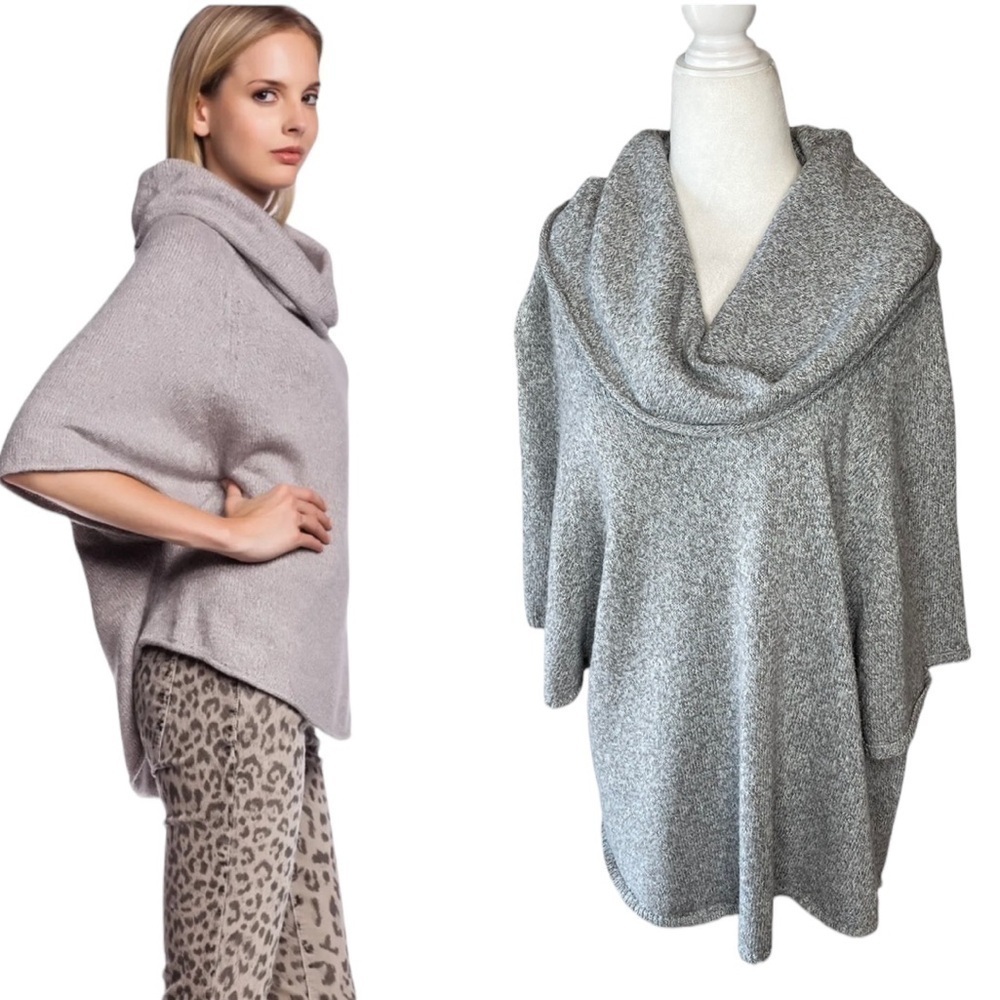Joie cotton linen cowl neck poncho sweater, 3/4 length sleeve size small
